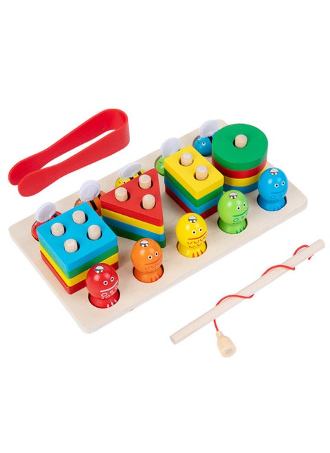 Strict Selection Baby Early Education Four Sets Of Column Catch Worm Fishing Shape Cognition Children's Educational Montessori Matching Building Blocks Toys-Color:Three-in-one Fishing Bee Sleeve Column