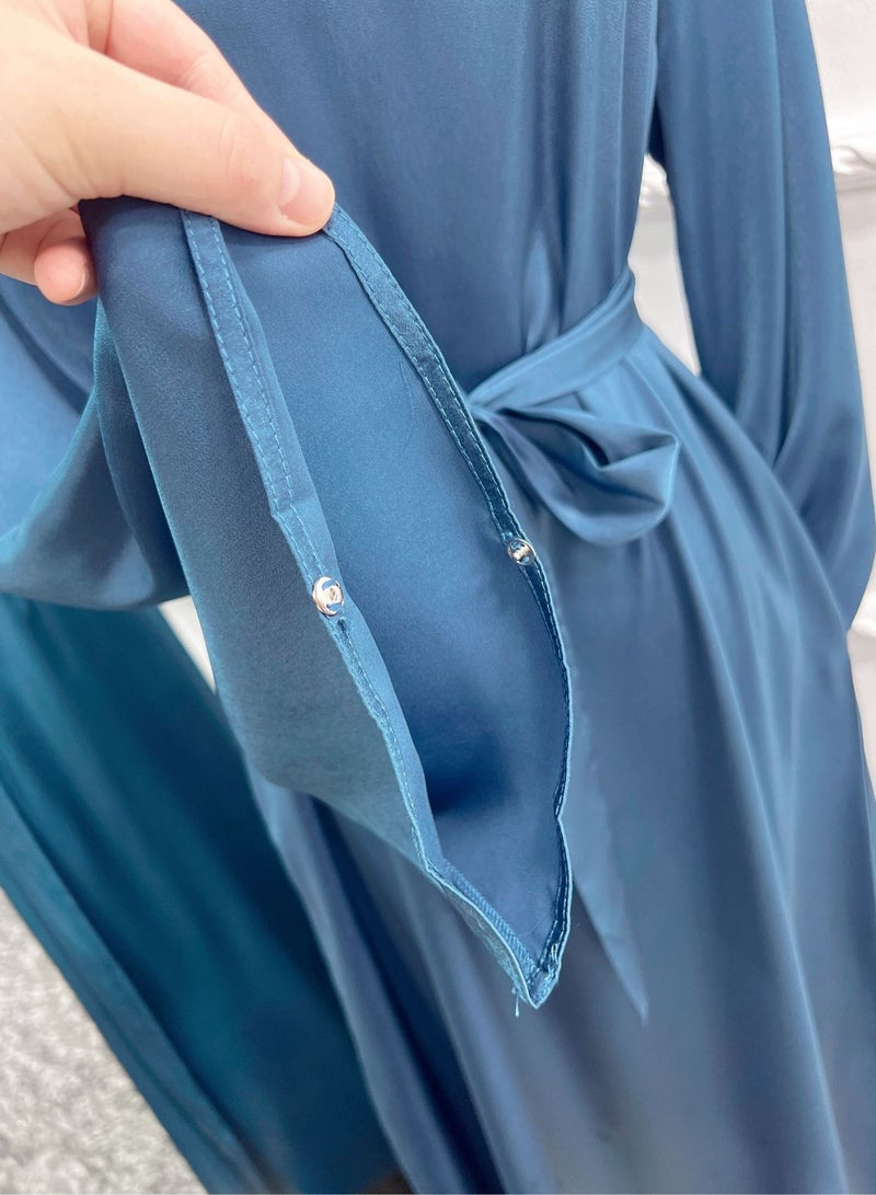 إسكدنيا عباية صيفية إسلامية أنيقة - تصميم كيمونو تركي برقبة مستديرة - مريحة ومسامية للصلاة والمنزل والمناسبات  - Image 4