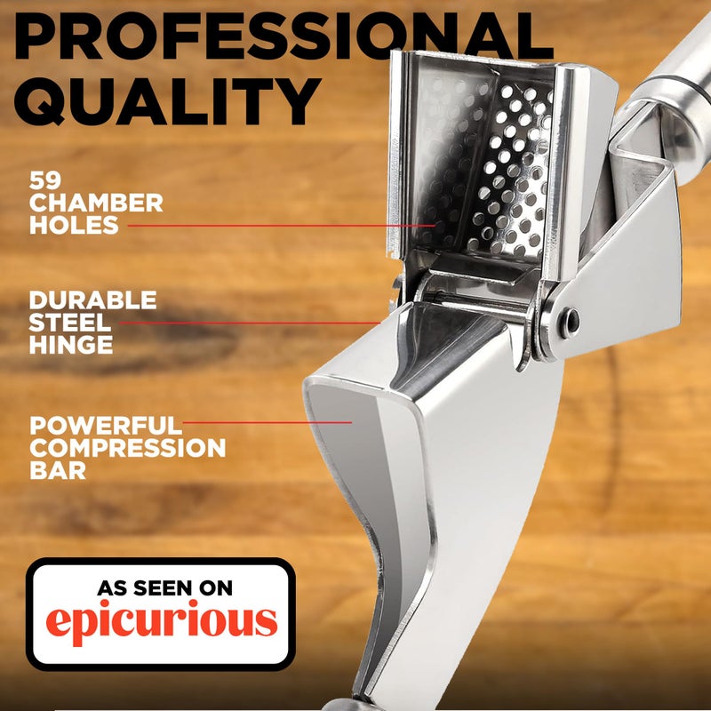 Alpha Grillers Garlic Press Stainless Steel - Professional Garlic Mincer and Crusher with Silicone Peeler Dishwasher Safe - Image 3