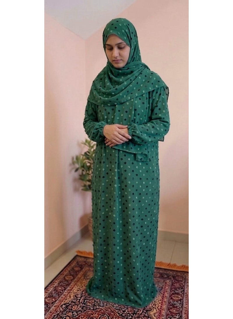 فستان صلاة منقط أسود وأبيض، قصة مريحة - Image 2