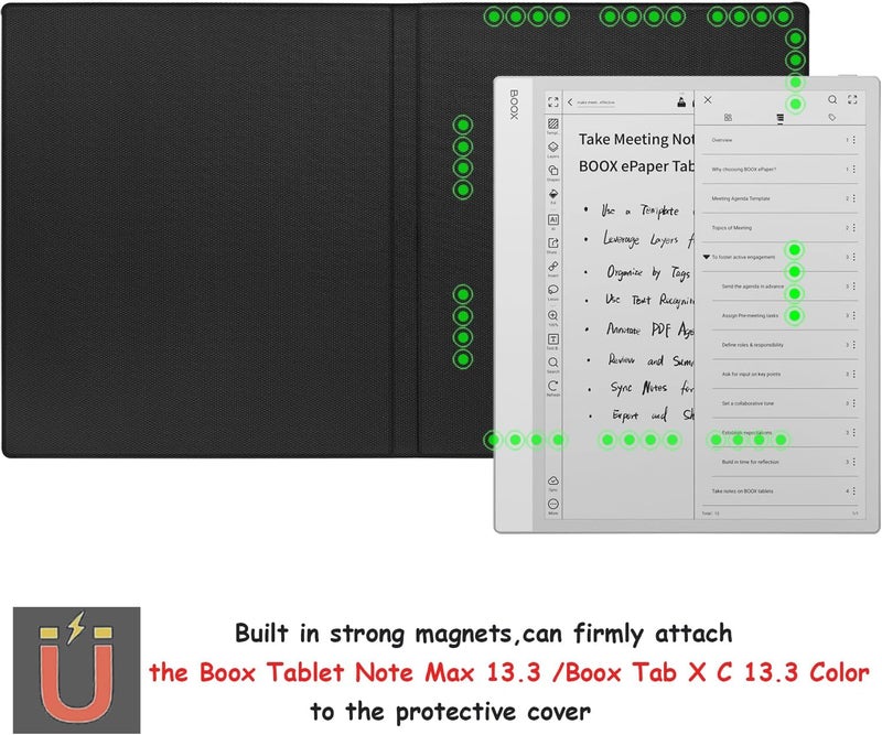 GOVTVA غلاف مغناطيسي لجهاز Onyx Boox Tablet Note Max 13.3، رقيق وخفيف الوزن من الجلد مع مشبك قلم مغناطيسي، نوم/استيقاظ تلقائي وإغلاق مغناطيسي (أسود قماشي) - Image 3