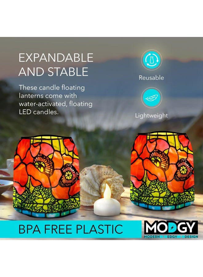 MODGY Luminary Lanterns 4-Pack - Floating LED Candles with Batteries Included - Luminaries are Great for Weddings, Parties, Patios & Celebrations of All Kinds (Louis C. Tiffany Poppies) - Image 3
