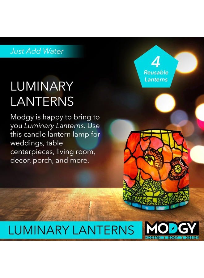 MODGY Luminary Lanterns 4-Pack - Floating LED Candles with Batteries Included - Luminaries are Great for Weddings, Parties, Patios & Celebrations of All Kinds (Louis C. Tiffany Poppies) - Image 2