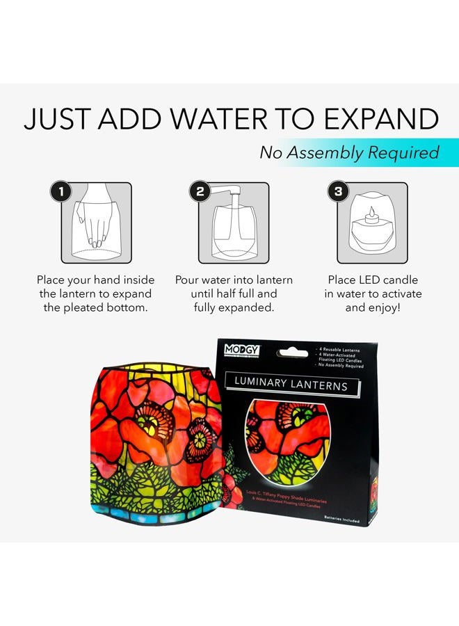 MODGY Luminary Lanterns 4-Pack - Floating LED Candles with Batteries Included - Luminaries are Great for Weddings, Parties, Patios & Celebrations of All Kinds (Louis C. Tiffany Poppies) - Image 4
