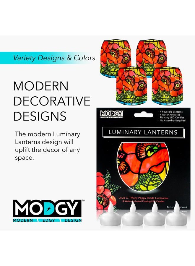 MODGY Luminary Lanterns 4-Pack - Floating LED Candles with Batteries Included - Luminaries are Great for Weddings, Parties, Patios & Celebrations of All Kinds (Louis C. Tiffany Poppies) - Image 5