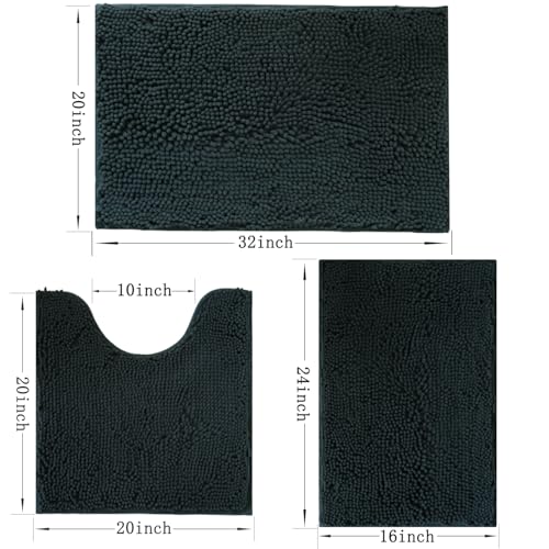 Flotstiga Bathroom Rugs Sets 3 Piece Non Slip,Bath Rugs with PVC Backing Bath Carpet,Bathroom Rug Washable,Absorbent,Plush Carpet Mats,Bath Mats for Bedroom, Kitchen,Tub,Home Decor(Dark Grey) - Image 2