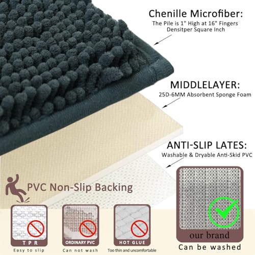 Flotstiga Bathroom Rugs Sets 3 Piece Non Slip,Bath Rugs with PVC Backing Bath Carpet,Bathroom Rug Washable,Absorbent,Plush Carpet Mats,Bath Mats for Bedroom, Kitchen,Tub,Home Decor(Dark Grey) - Image 5