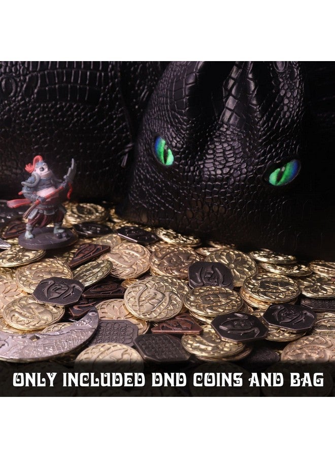 Byhoo 145Pcs Metal Dnd Coins & Leather Bag Contains 60 Gold Coins 40 Sliver Coins 40 Copper Coins And 5 Platinum Coins Tokens With Glow In The Night Eyes Bag For Rpg Tablelap Games  - Image 4