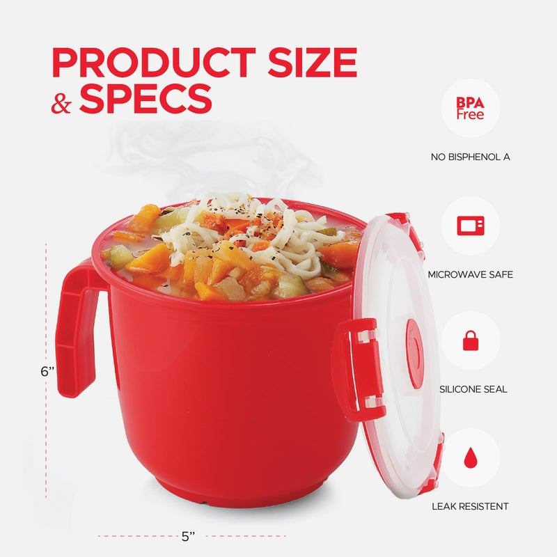 Tafura Microwave Bowl with Lid â€“ 34oz Microwave Safe Soup Bowls with Lids, Ramen Noodle Bowl with Handle, Leakproof Plastic Bowls Microwave Safe, BPA-Free Soup Mugs for Travel â€“ 2 Count - Image 4