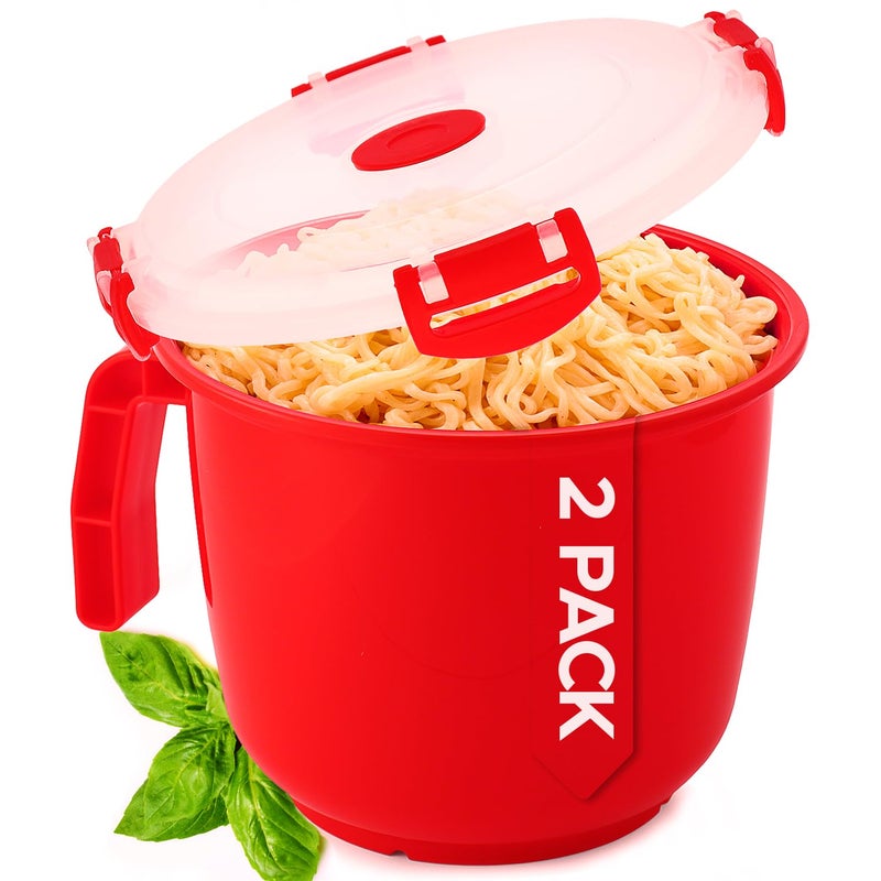 Tafura Microwave Bowl with Lid â€“ 34oz Microwave Safe Soup Bowls with Lids, Ramen Noodle Bowl with Handle, Leakproof Plastic Bowls Microwave Safe, BPA-Free Soup Mugs for Travel â€“ 2 Count - Image 1