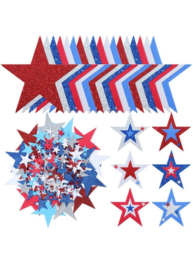 Tenare 224 Pieces Red White Blue Glitter Stars Patriotic Foam Stickers for Independence Day 4th of July Decorations Christmas Kid's Arts Craft - Image 1