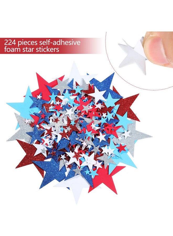 Tenare 224 Pieces Red White Blue Glitter Stars Patriotic Foam Stickers for Independence Day 4th of July Decorations Christmas Kid's Arts Craft - Image 3