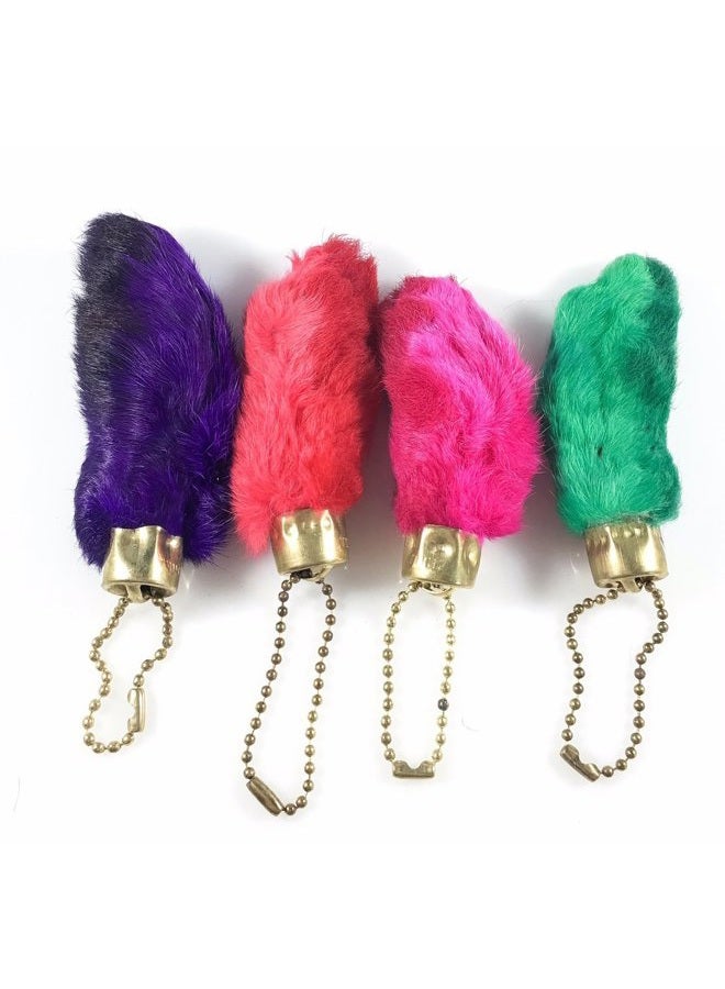 Rabbit Rabbits Foot Keychain Bright Assorted Colors 4 Pieces - Gold Hardware
