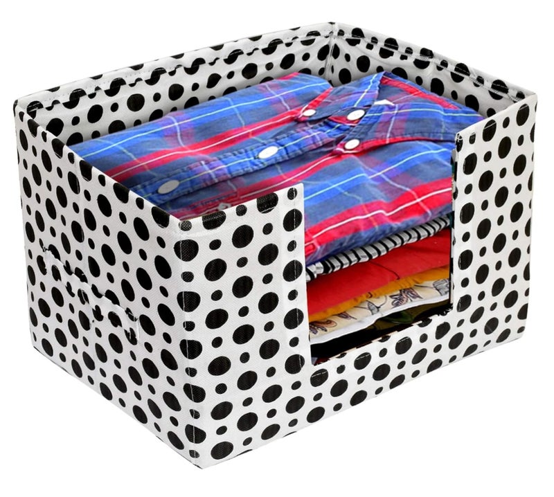 Kuber Industries Polka Dots Print 2 Pieces Large Capacity Space Saver Closet Stackable and Foldable SareeSaree Stacker Wardrobe Organizer Black White - Image 4