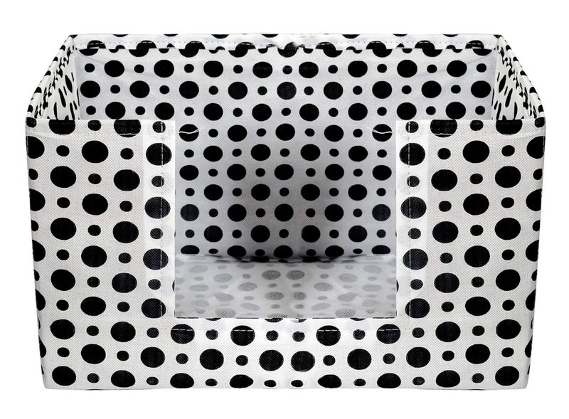Kuber Industries Polka Dots Print 2 Pieces Large Capacity Space Saver Closet Stackable and Foldable SareeSaree Stacker Wardrobe Organizer Black White - Image 2