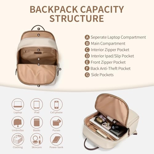 GOLF SUPAGS Womens Laptop Backpack with Separate Laptop Compartment Water Resistant Computer Backpacks Fits 14 Inch Notebook Travel Work College Bags (14-Inch, Apricot) - Image 2