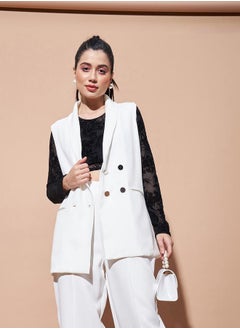 Sleeveless Longline Blazer with Patch Pocket by Styli