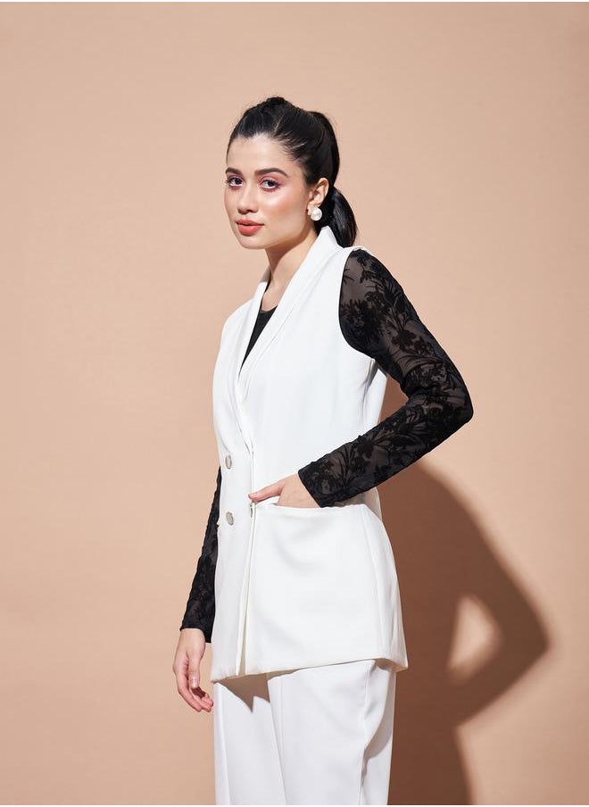 SASSAFRAS - Sleeveless Longline Blazer with Patch Pocket by Styli - Image 1