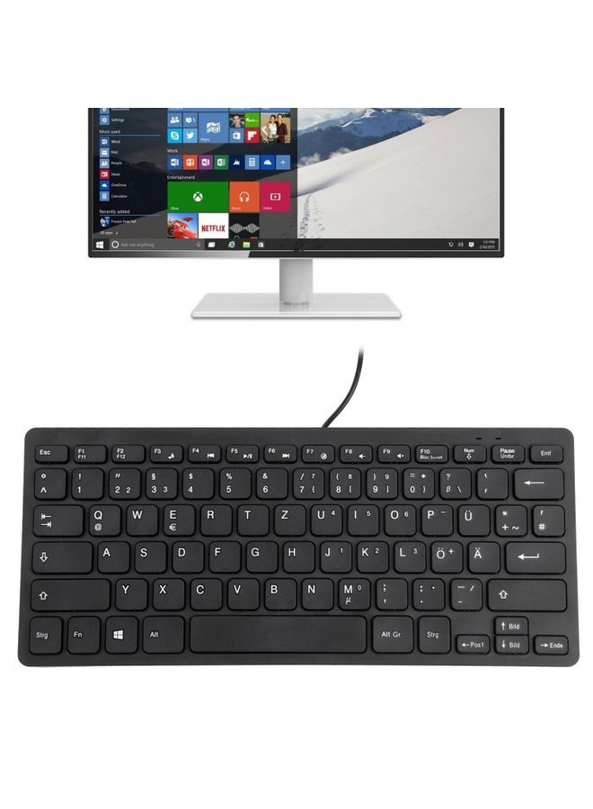 BURAQ TT-A01 Ultra-thin Design Mini Wired Keyboard, German Version (Black)  - Image 1