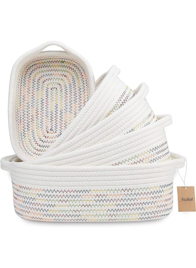 Arabest Rectangular Storage Basket-5-Piece Natural Cotton Rope Woven Organizer Basket, Dog Toy Basket, Cat Toy Box, Bathroom Organizer - Image 1