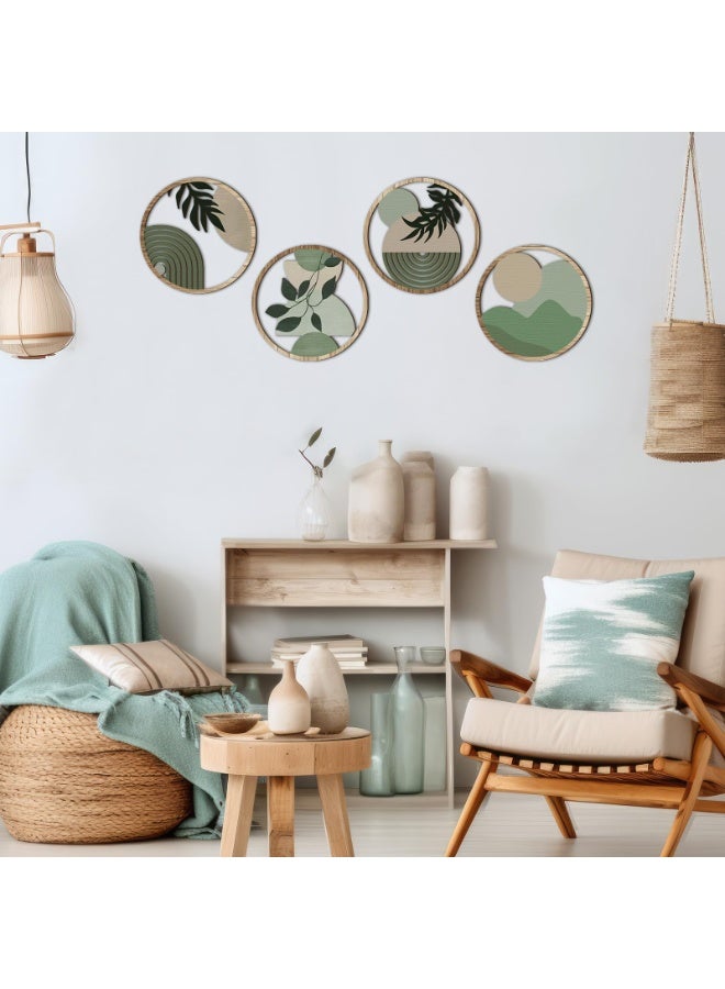 Bukela 4 Pcs Boho Wooden Wall Art Hanging - Bohemian Nursery Farmhouse Geometric Decor - 10 Inch Aesthetic Minimalist Wood Art for Apartment Bedroom - Image 5