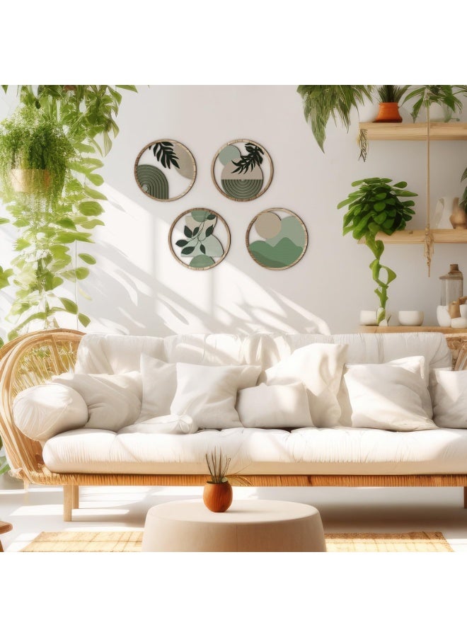 Bukela 4 Pcs Boho Wooden Wall Art Hanging - Bohemian Nursery Farmhouse Geometric Decor - 10 Inch Aesthetic Minimalist Wood Art for Apartment Bedroom - Image 4