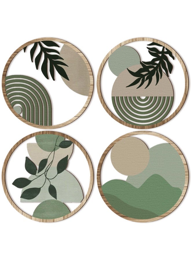Bukela 4 Pcs Boho Wooden Wall Art Hanging - Bohemian Nursery Farmhouse Geometric Decor - 10 Inch Aesthetic Minimalist Wood Art for Apartment Bedroom - Image 1