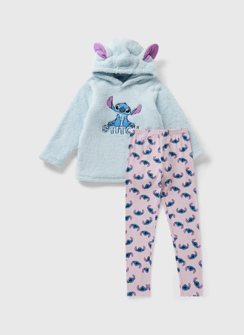 ماتلان Disney Girls Blue Stitch Fleece Pyjama Set