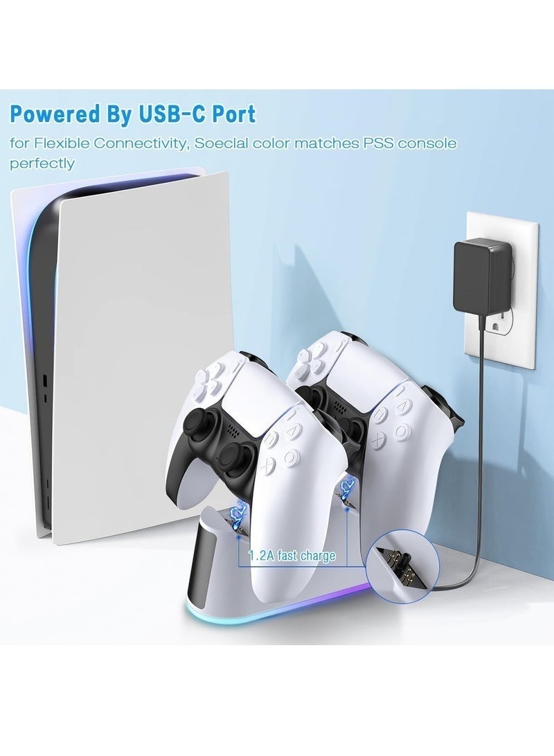 Hugifts PS5 Controller Charging Station Dual Fast Charger Dock with LED Light Switch, Compatible with PS5 Console/Power Bank/AC Adapter - Image 4