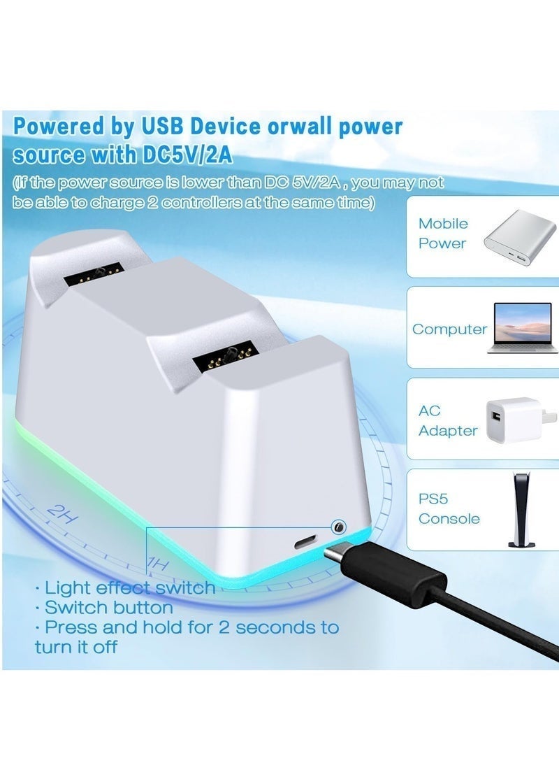 Hugifts PS5 Controller Charging Station Dual Fast Charger Dock with LED Light Switch, Compatible with PS5 Console/Power Bank/AC Adapter - Image 2