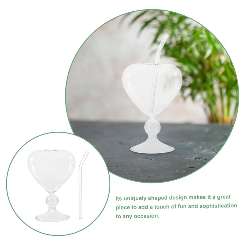 Heart Shaped Cocktail Glasses Set with Straws for Wine and Juice Parties - Image 4