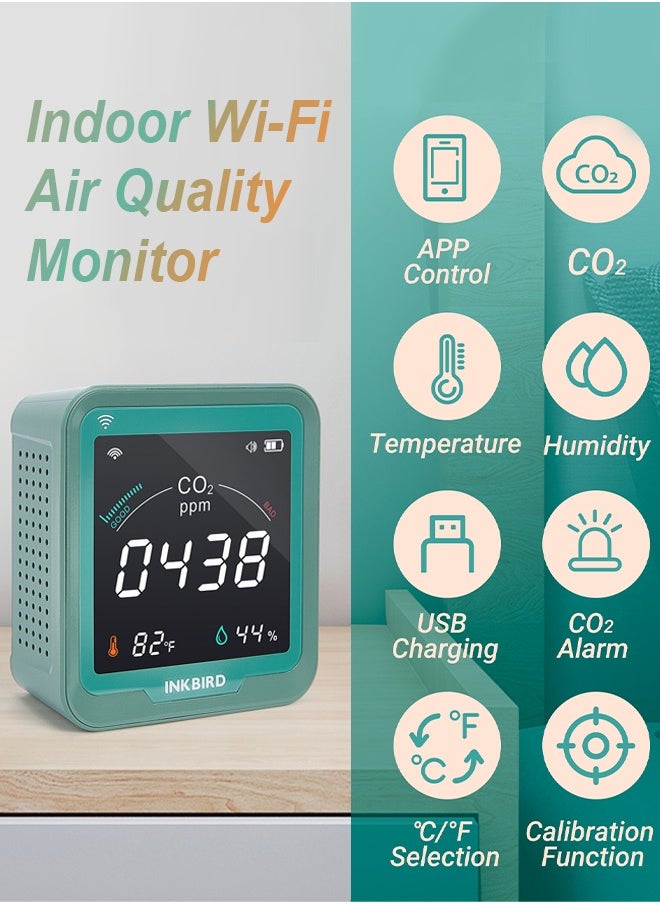 INKBIRD - INKBIRD Wi-Fi CO2 Detector INK-CO2W 3-In-1 Air Quality Monitor 400-5000 PPM Carbon Dioxide Monitor with Temperature and Humidity Free App Monitor Rechargeable Battery Included - Image 1