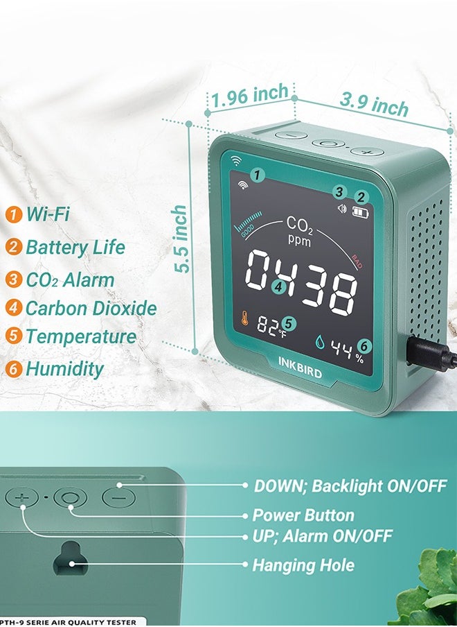 INKBIRD - INKBIRD Wi-Fi CO2 Detector INK-CO2W 3-In-1 Air Quality Monitor 400-5000 PPM Carbon Dioxide Monitor with Temperature and Humidity Free App Monitor Rechargeable Battery Included - Image 1