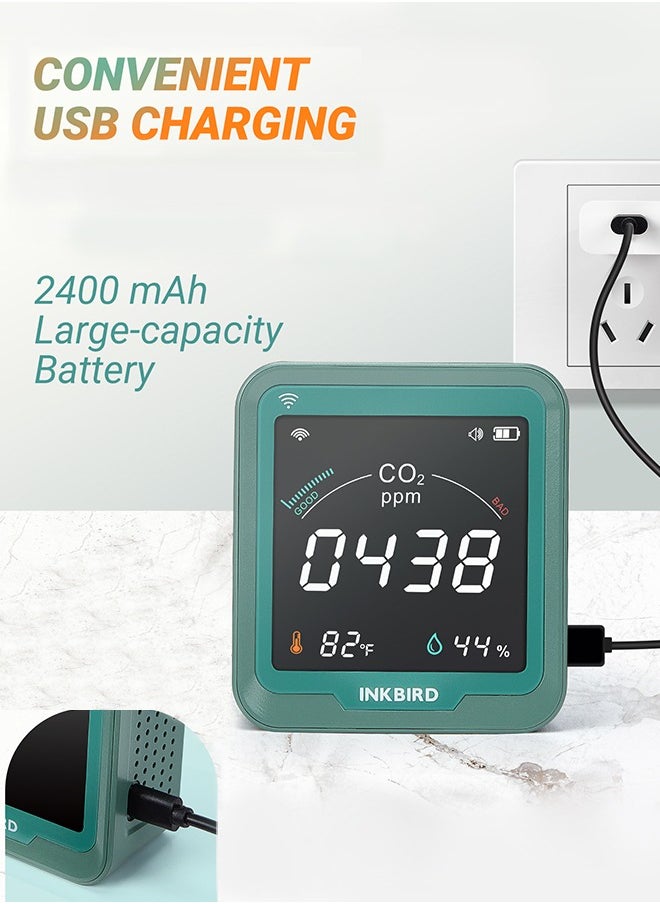 INKBIRD - INKBIRD Wi-Fi CO2 Detector INK-CO2W 3-In-1 Air Quality Monitor 400-5000 PPM Carbon Dioxide Monitor with Temperature and Humidity Free App Monitor Rechargeable Battery Included - Image 1