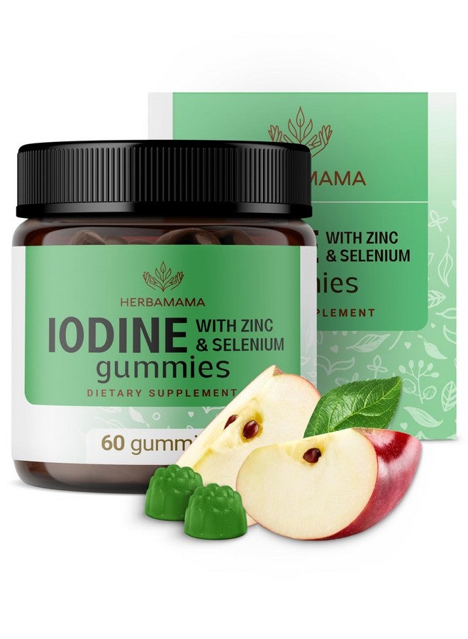 HERBAMAMA Iodine Gummies - Potassium Iodine, Zinc & Selenium for Immune Defense & Brain Support - Vegan, Non-GMO Immune Support Supplement - 60 Pectin-Based Apple-Flavored Chews - Image 1