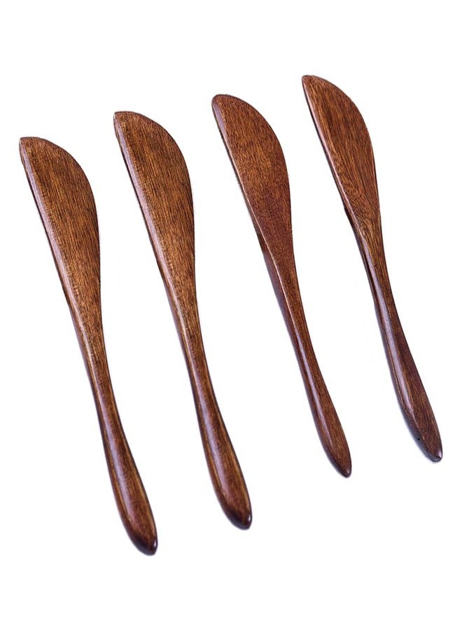 lasenersm 4 Pieces Wooden Butter Spreaders Wooden Cream Spatula Cheese Spreaders Cosmetic Mask Mixing Spoon Spatulas Butter Spatula Cream Spreaders Peanut Jelly Spreader for Kitchen Baking, Dark-Brown - Image 1