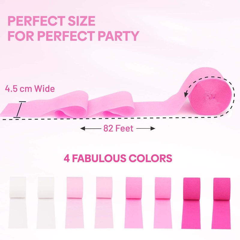 Captain Decor Captain DÃ©cor 8 Pink Streamers with White, 656ft Pack of Pink Crepe Paper Streamers for Bachelorette Party Decorations, Birthday Decor (1.8 inch x 82 ft/Roll) - Image 3