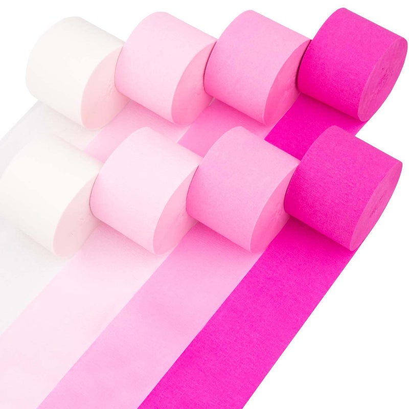 Captain Decor Captain DÃ©cor 8 Pink Streamers with White, 656ft Pack of Pink Crepe Paper Streamers for Bachelorette Party Decorations, Birthday Decor (1.8 inch x 82 ft/Roll) - Image 1
