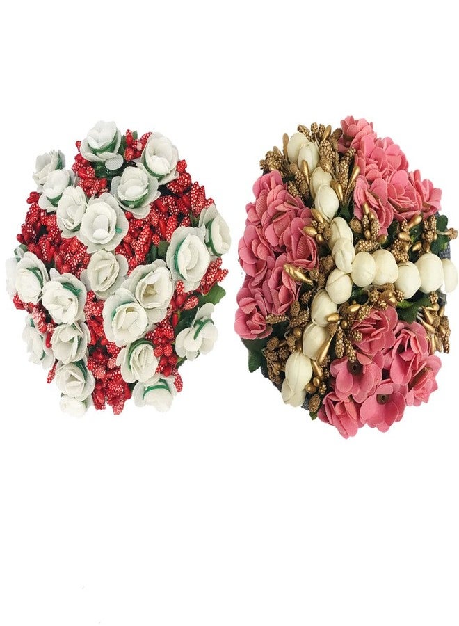Arooman™ Bridal Artificial Flower Hair Juda Gajra/Bun Hair Accessories for Women & Girls, Multicolor, Pack of 02 - Image 1