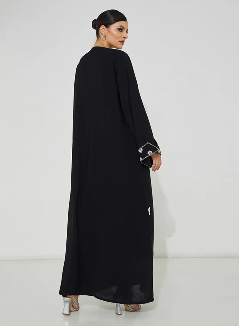 Rosette Abaya Abaya with Pearl Sleeves Design Embroidery