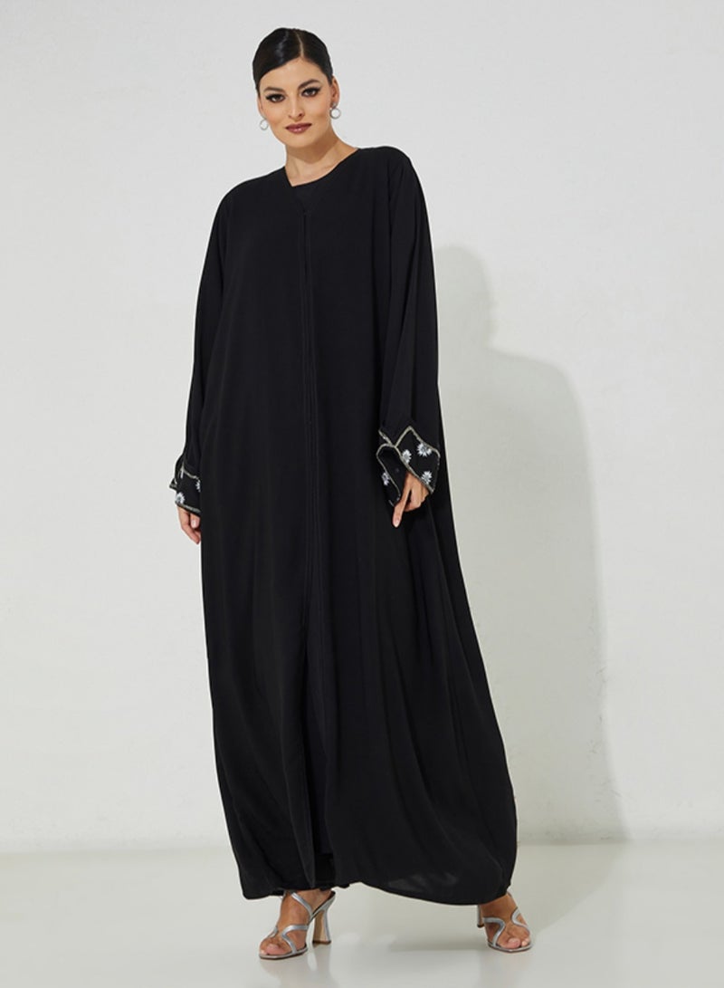 Rosette Abaya Abaya with Pearl Sleeves Design Embroidery - Image 3