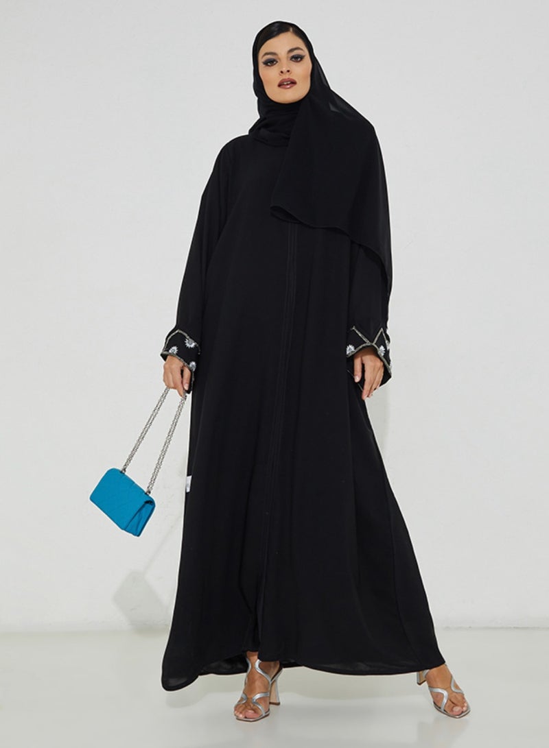 Rosette Abaya Abaya with Pearl Sleeves Design Embroidery - Image 1