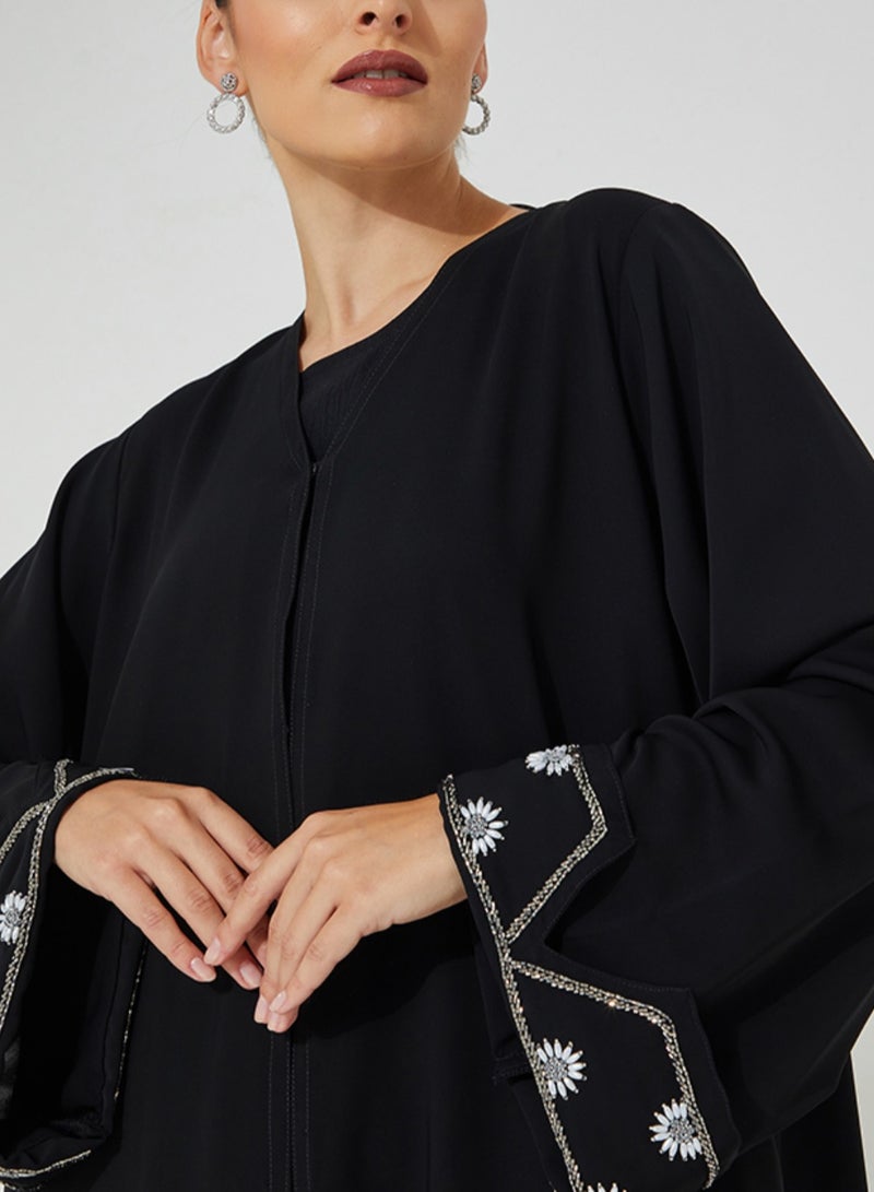 Rosette Abaya Abaya with Pearl Sleeves Design Embroidery - Image 2