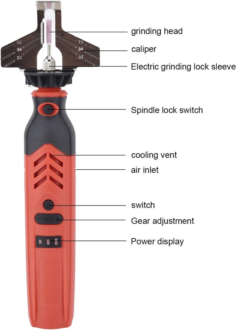 DC3.6V Cordless Saw Sharpener Kit Stable Performance Chain Saw Sharpen Tool Set for Home Garden Use, Red ABS 13.6oz - Image 4