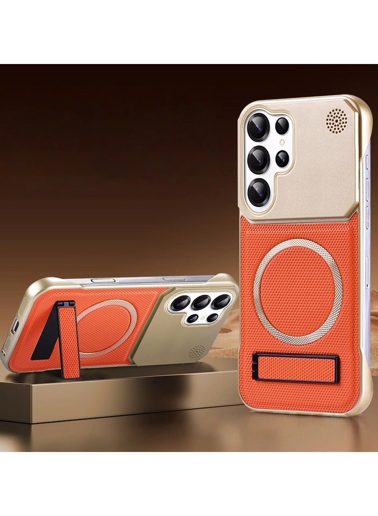 Suitable for Samsung S25 Ultra Aromatic Skin-Feel Leather Texture Phone Case Magnetic Stand Shockproof Protective Cover Combines Texture and Protection