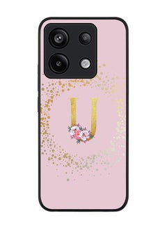 Stylizedd Rugged Black Edge Case for Xiaomi Redmi Note 13 Pro 5G, Slim Case Cover- Custom Monogram Initial Letter Floral Pattern Alphabet - U(Pink)  - Image 1