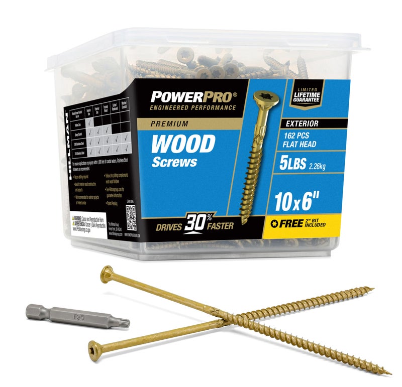 Power Pro Premium Exterior Wood Screws 10 x 6 Inch AllPurpose Deck Screws for Outdoor Projects T25 Star Bit Included Bronze 162 Pieces 48618V4