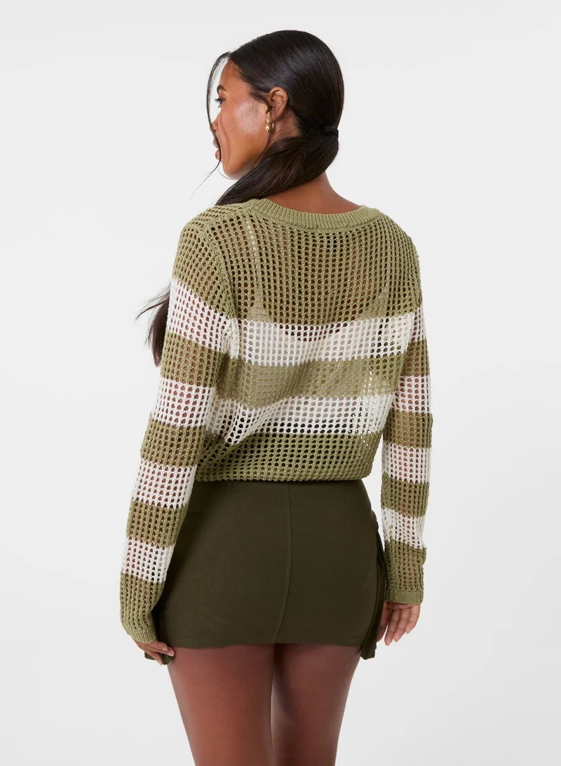 Pink Vanilla Stripe Crochet Jumper