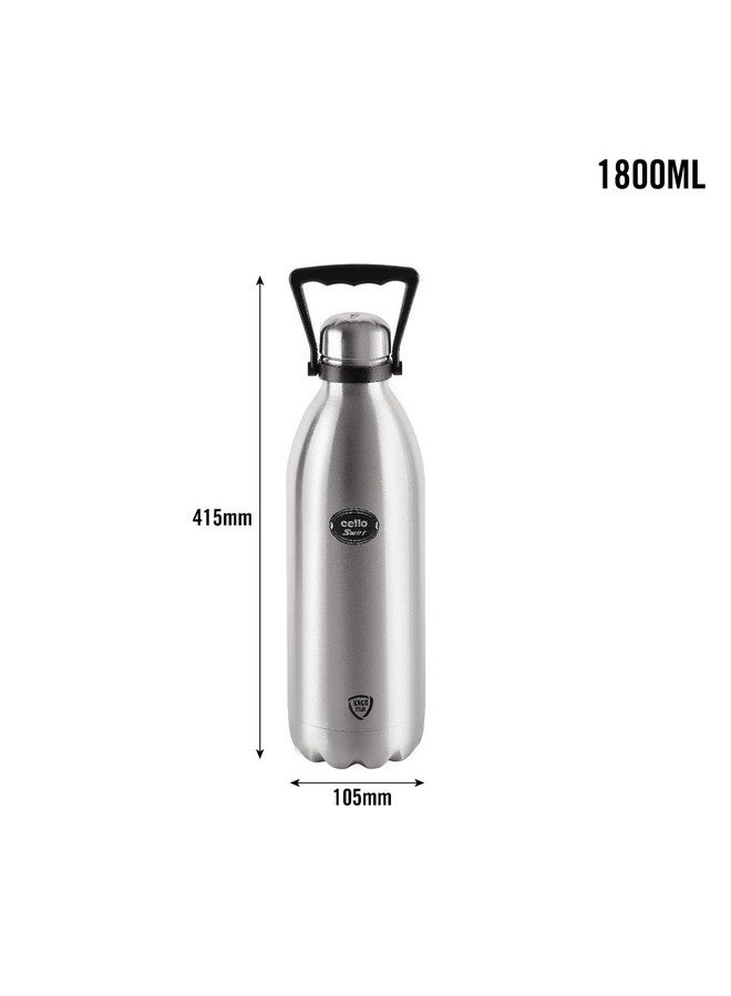 Cello Cello Swift Thermosteel Water Bottle with Thermal Jacket 1800ml, Silver | 24 Hours Hot & Cold | Rust & Leak Proof | Ideal for Office, Gym, Home, Kitchen, Hiking, Trekking, Travel Bottle 