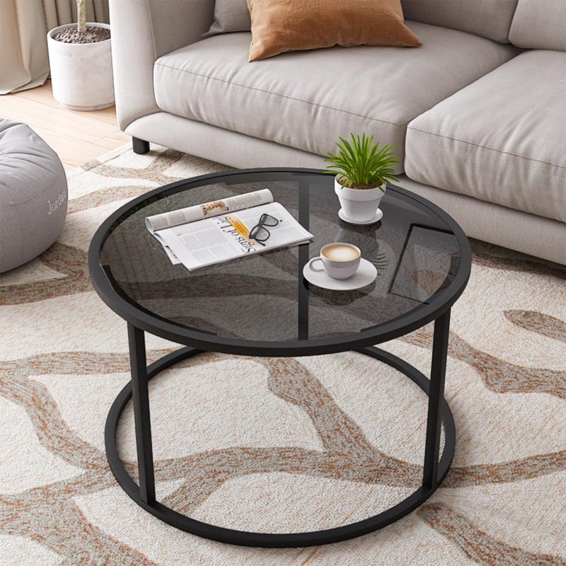 Easy Paws Glass Coffee Table Modern Center Table,Minimalist Round Coffee Tea Table,Tempered Glass-top with Sturdy Metal Frame for Living Room Bedroom Office and Small Space, 27 x 27 x 17 Inch,Gray Black - Image 4